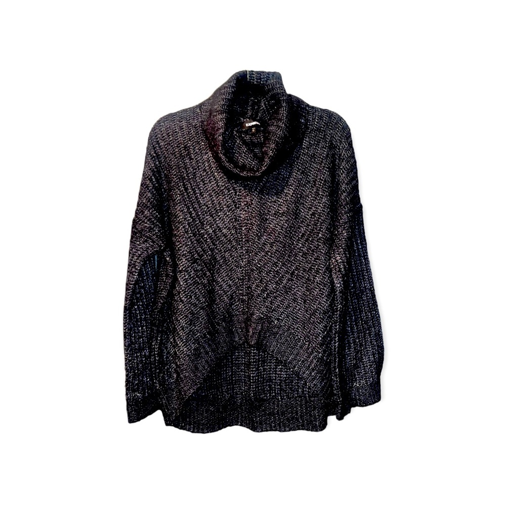 EXPRESS Black & Gray High Low Knit Cowl Neck Sweater M